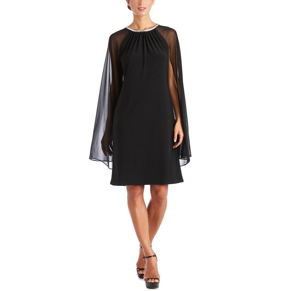R&M Richards Womens Embellished Cape Cocktail and Party Dress Size 16 16W Black